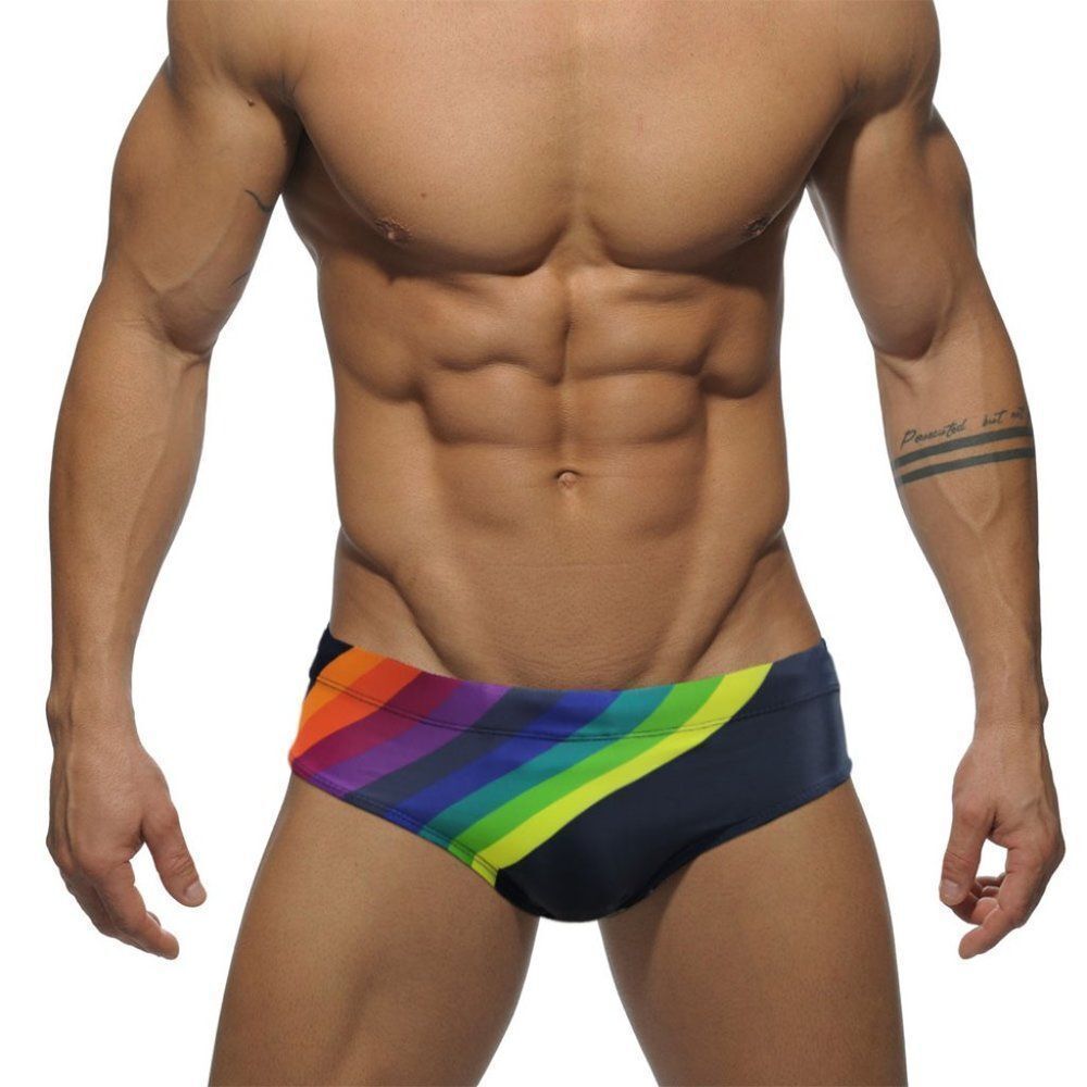 Men's Rainbow Stripes Speedo Swimwear Swim Briefs Beach Love is Love black S